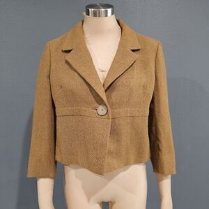 Vintage 50s HANDMACHER Women Honey Tan Wool Cropped Blazer Jacket S/M